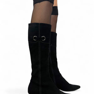 Black suede pointed toes kitten heels boots (40)