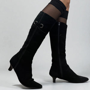 Black suede pointed toes kitten heels boots (40)
