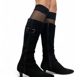 Black suede pointed toes kitten heels boots (40)