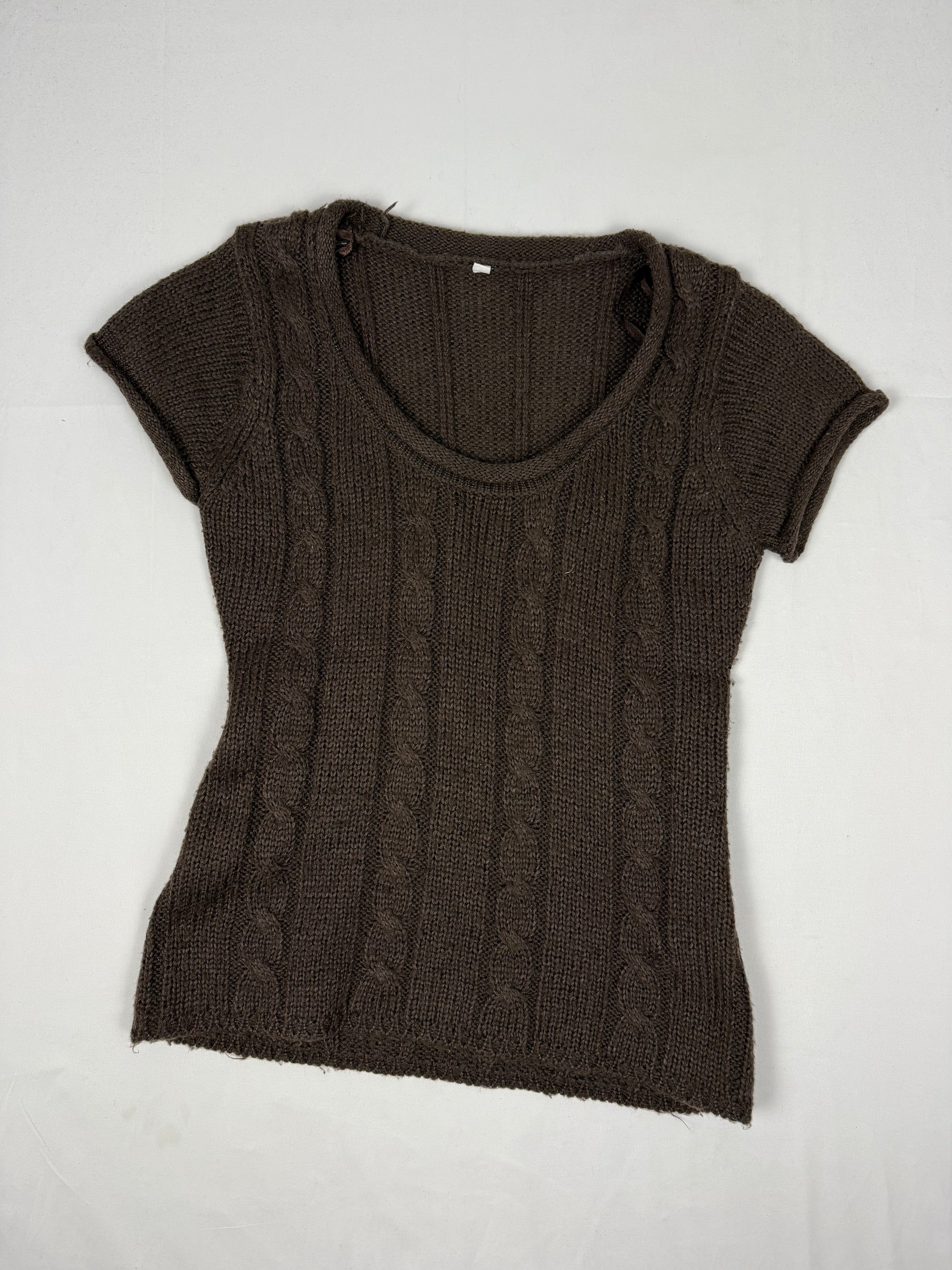 Brown knitted tee short sleeves jumper (S/M)