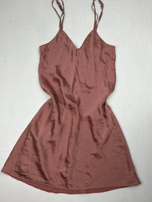 Pink satin babydoll mini dress (S/M)