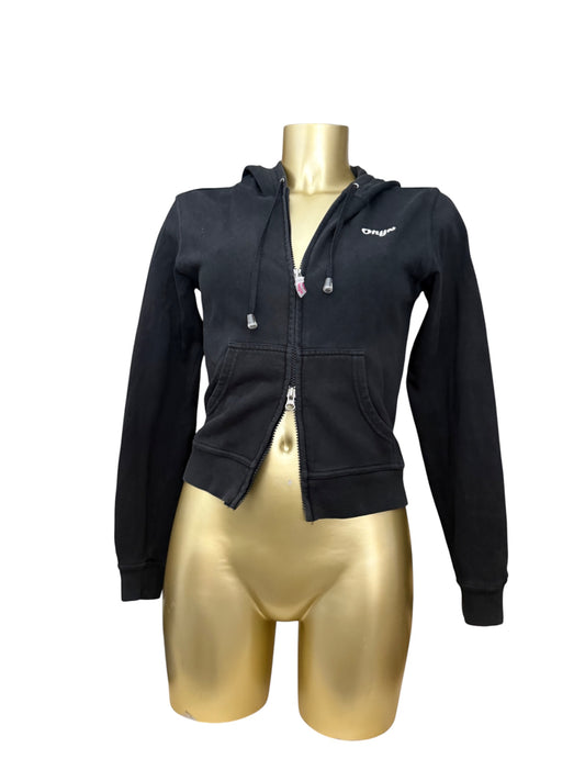 Black 100% cotton zip up hoodie (S)