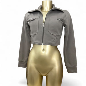 Khaki zip up crop sweatshirt (S/M)