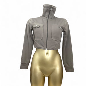 Khaki zip up crop sweatshirt (S/M)