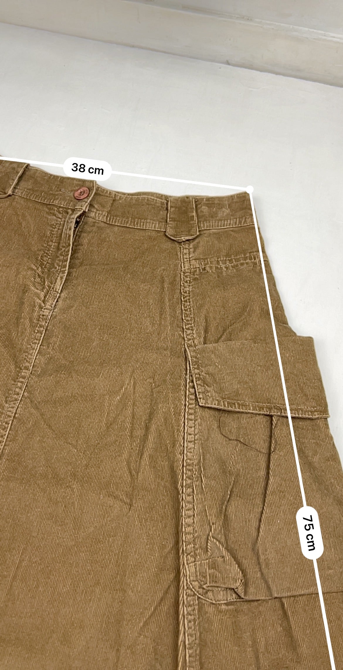 Beige velvet denim cargo maxi skirt (M/L)