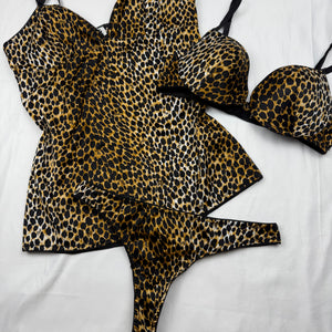 Panther silky underwear set bra + thong (S)