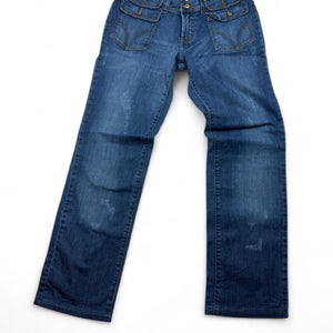 Blue denim low rise baggy pants (M)
