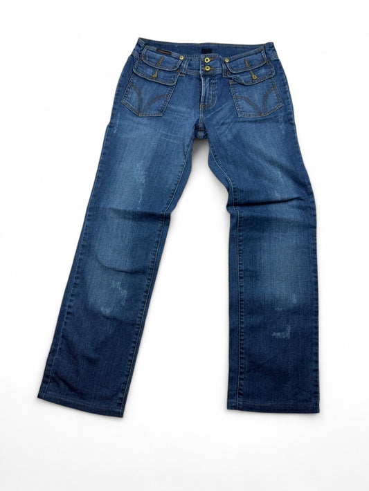 Blue denim low rise baggy pants (M)