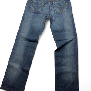 Blue denim low rise baggy pants (M)