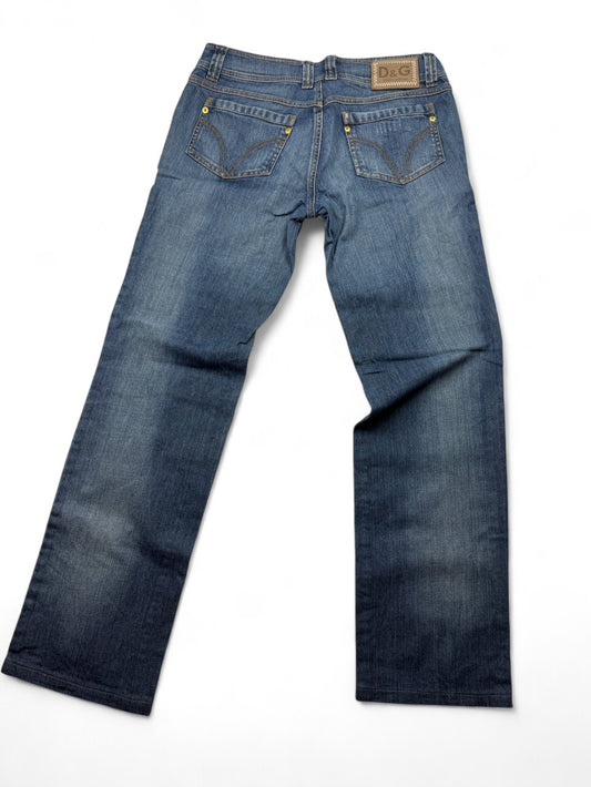 Blue denim low rise baggy pants (M)