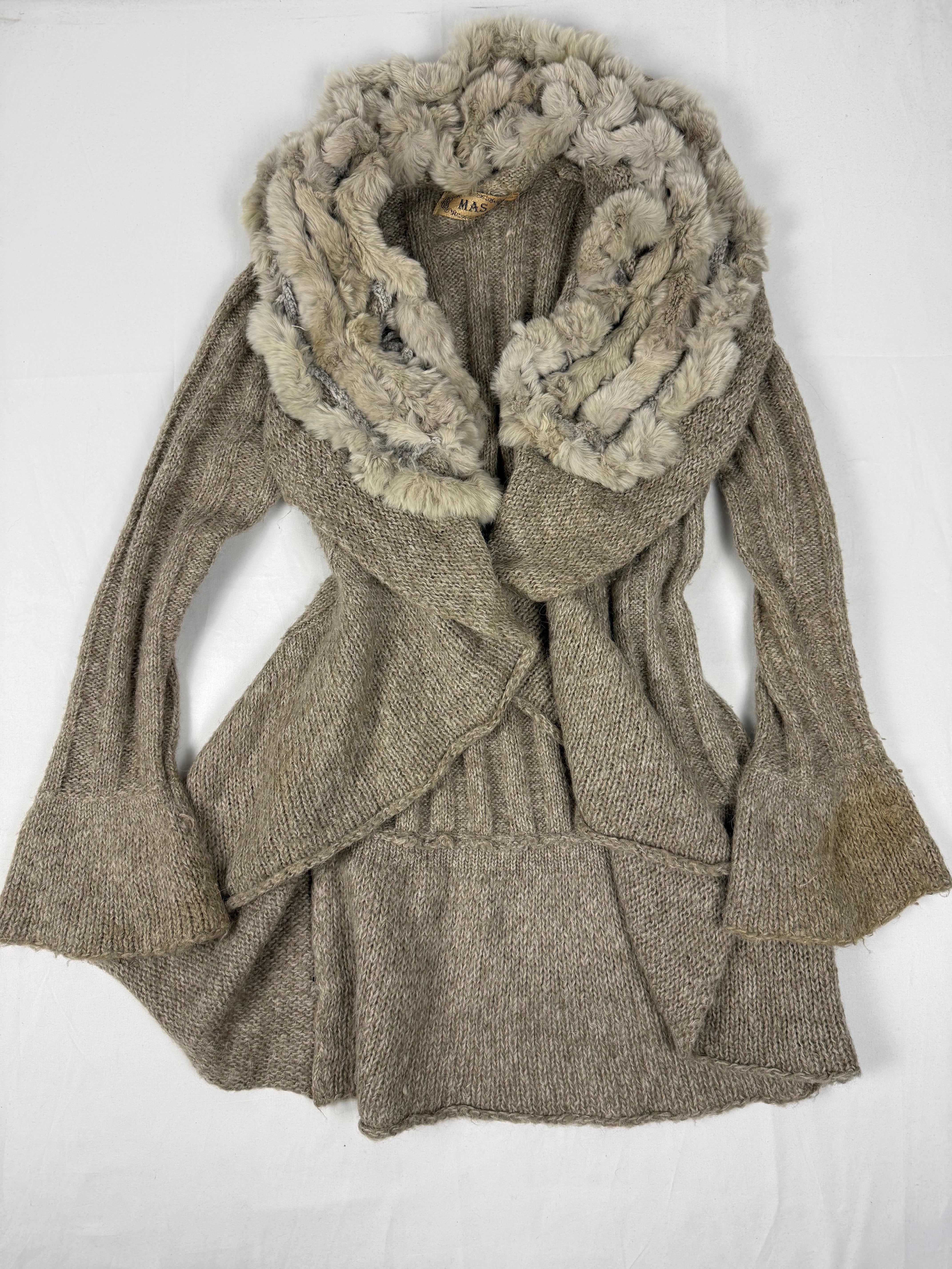 Beige fur neck cardigan jumper (L)