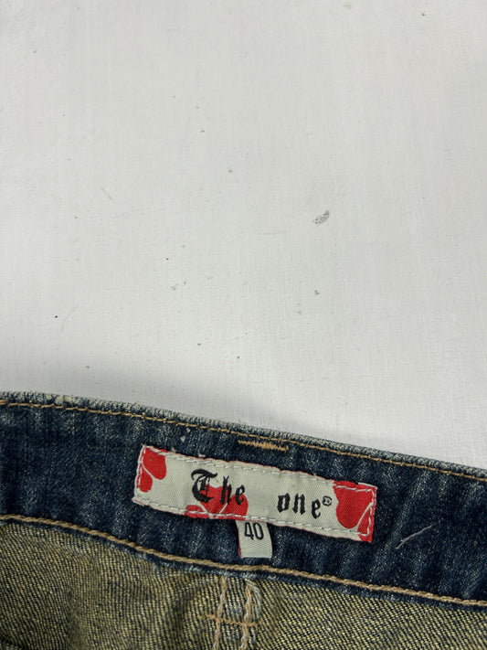 Blue denim embroidered mini skirt (M/L)