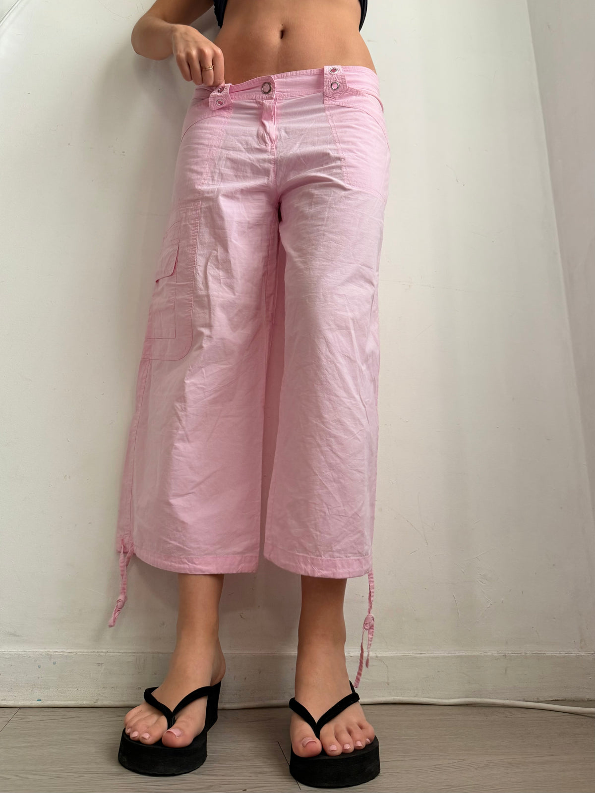 Pantalon droit taille basse en jean noir (XS)