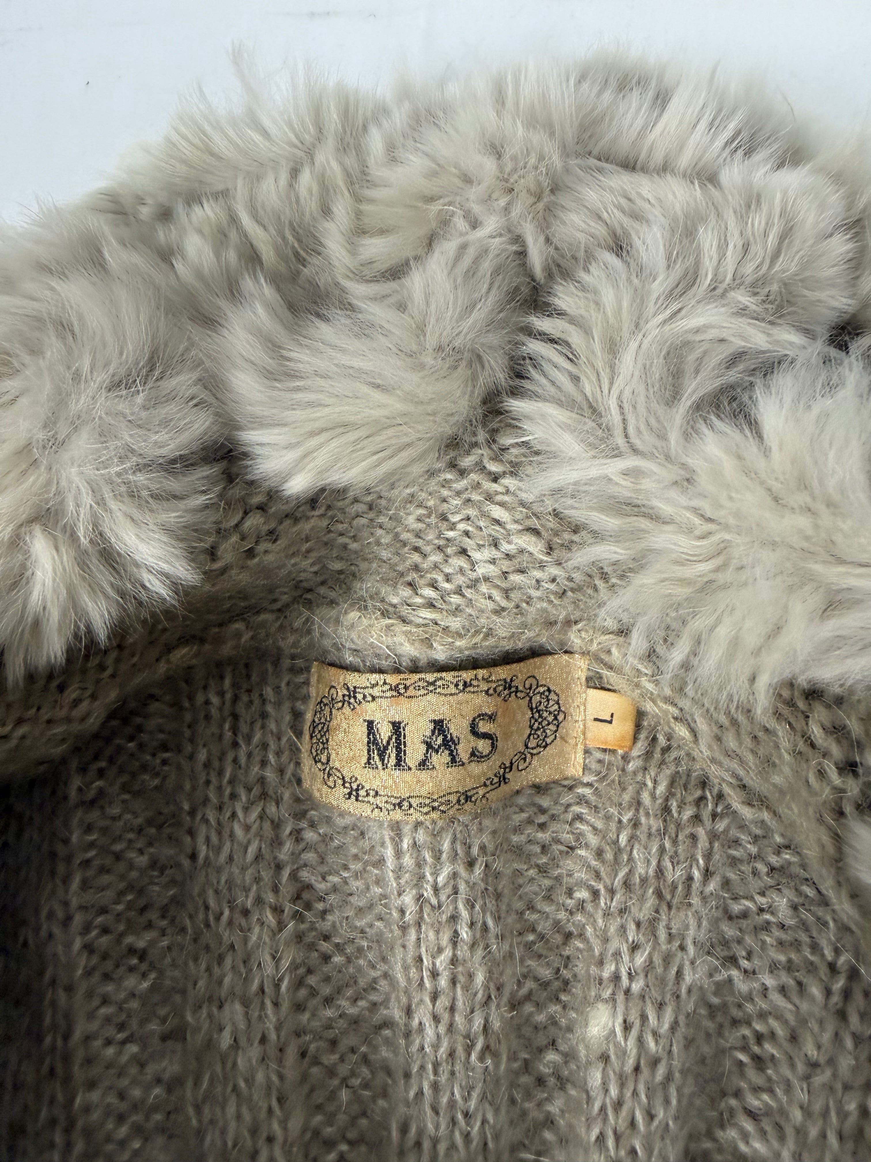 Beige fur neck cardigan jumper (L)