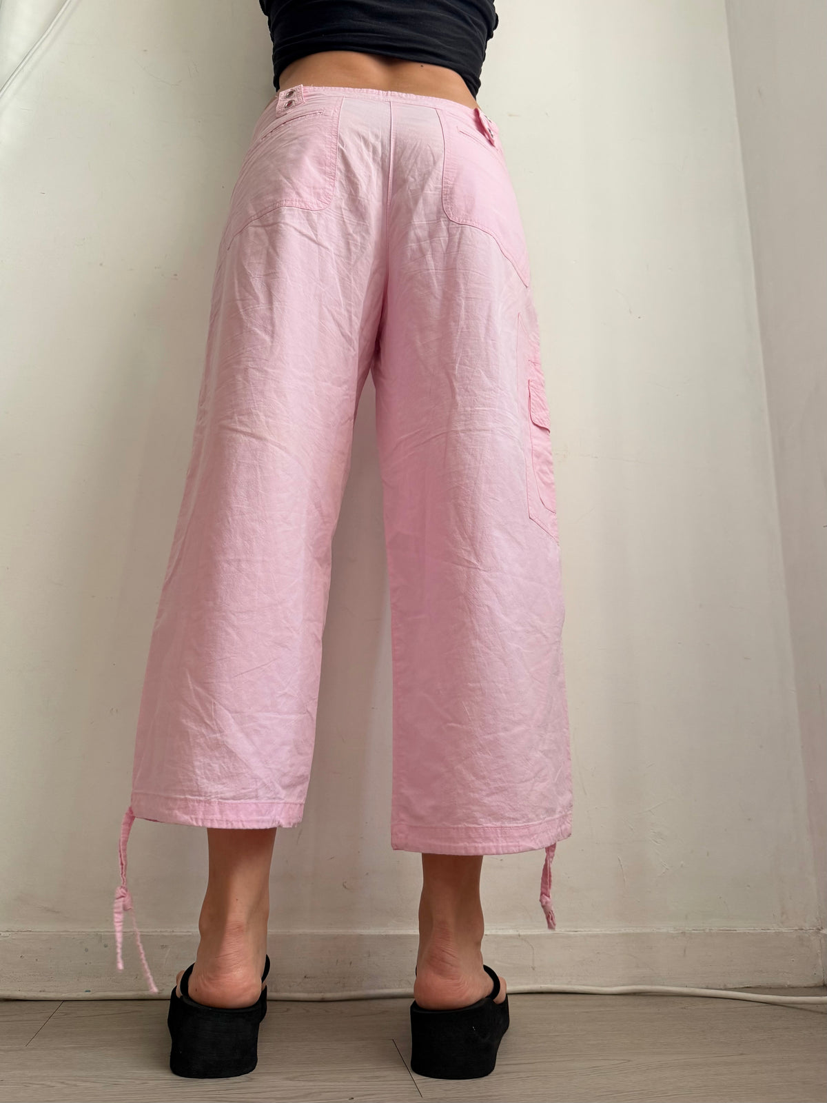Pantalon droit taille basse en jean noir (XS)