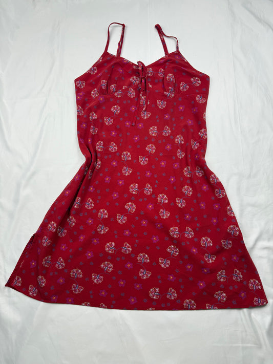 Red floral silky babydoll dress (S/M)