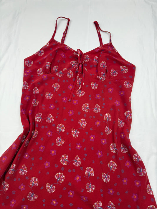 Red floral silky babydoll dress (S/M)