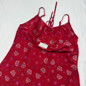 Red floral silky babydoll dress (S/M)