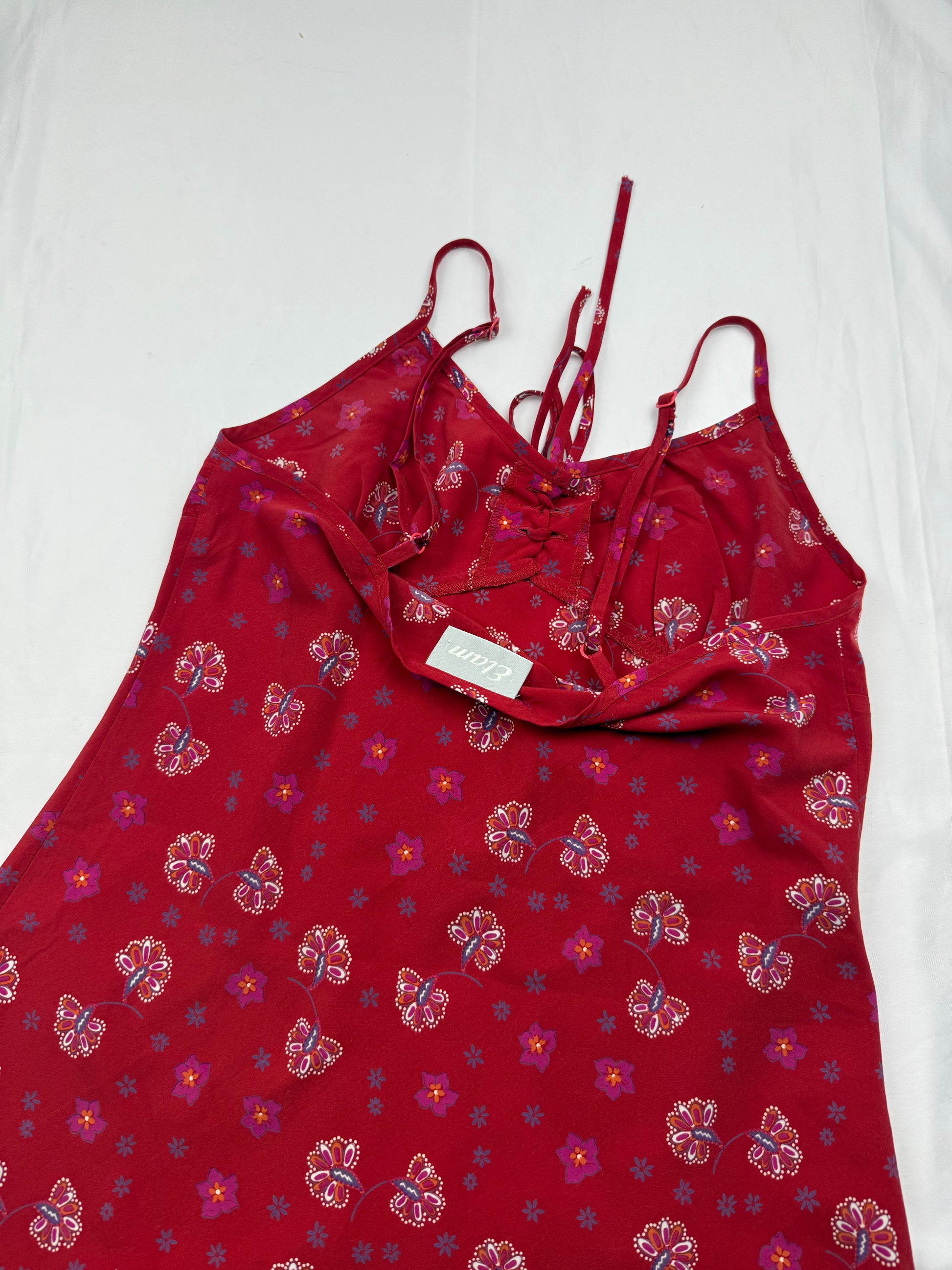 Red floral silky babydoll dress (S/M)
