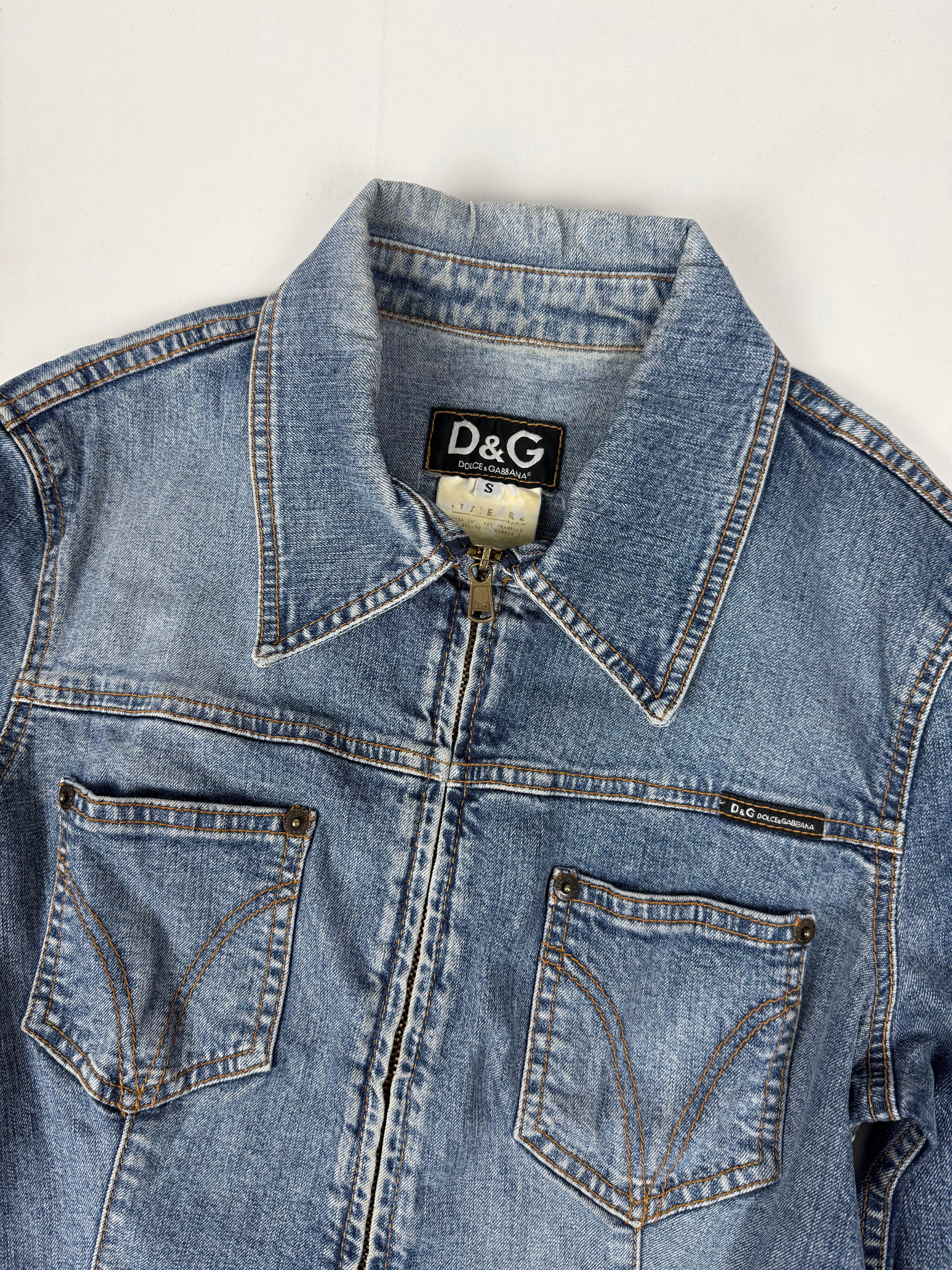 Blue denim zip up biker jacket (S)