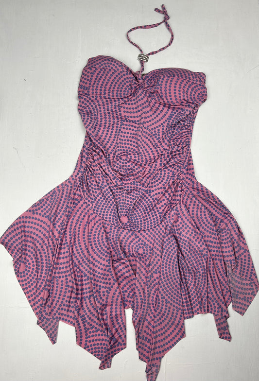 Pink polka dots asymmetric dress (S/M)