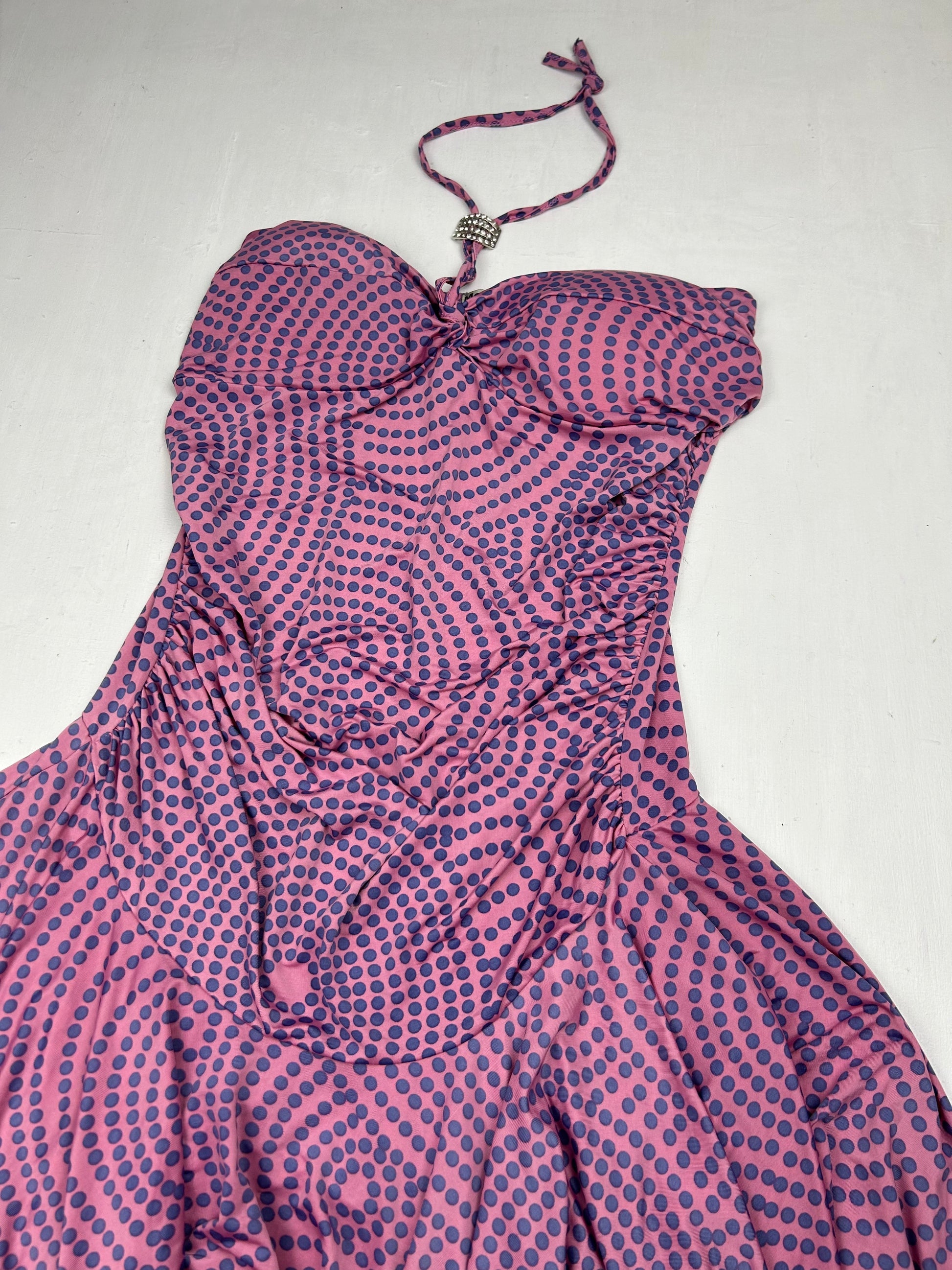 Pink polka dots asymmetric dress (S/M)