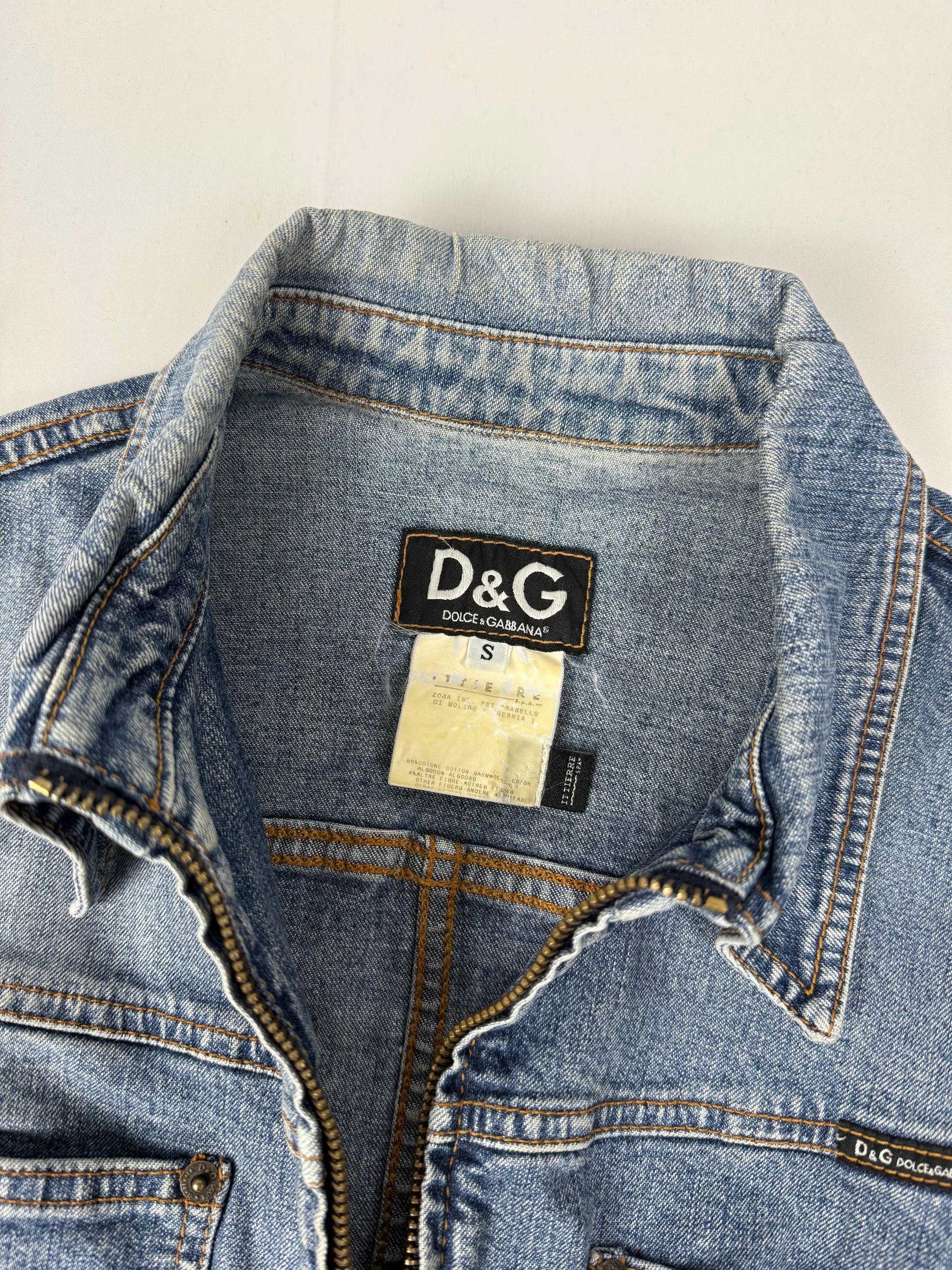 Blue denim zip up biker jacket (S)