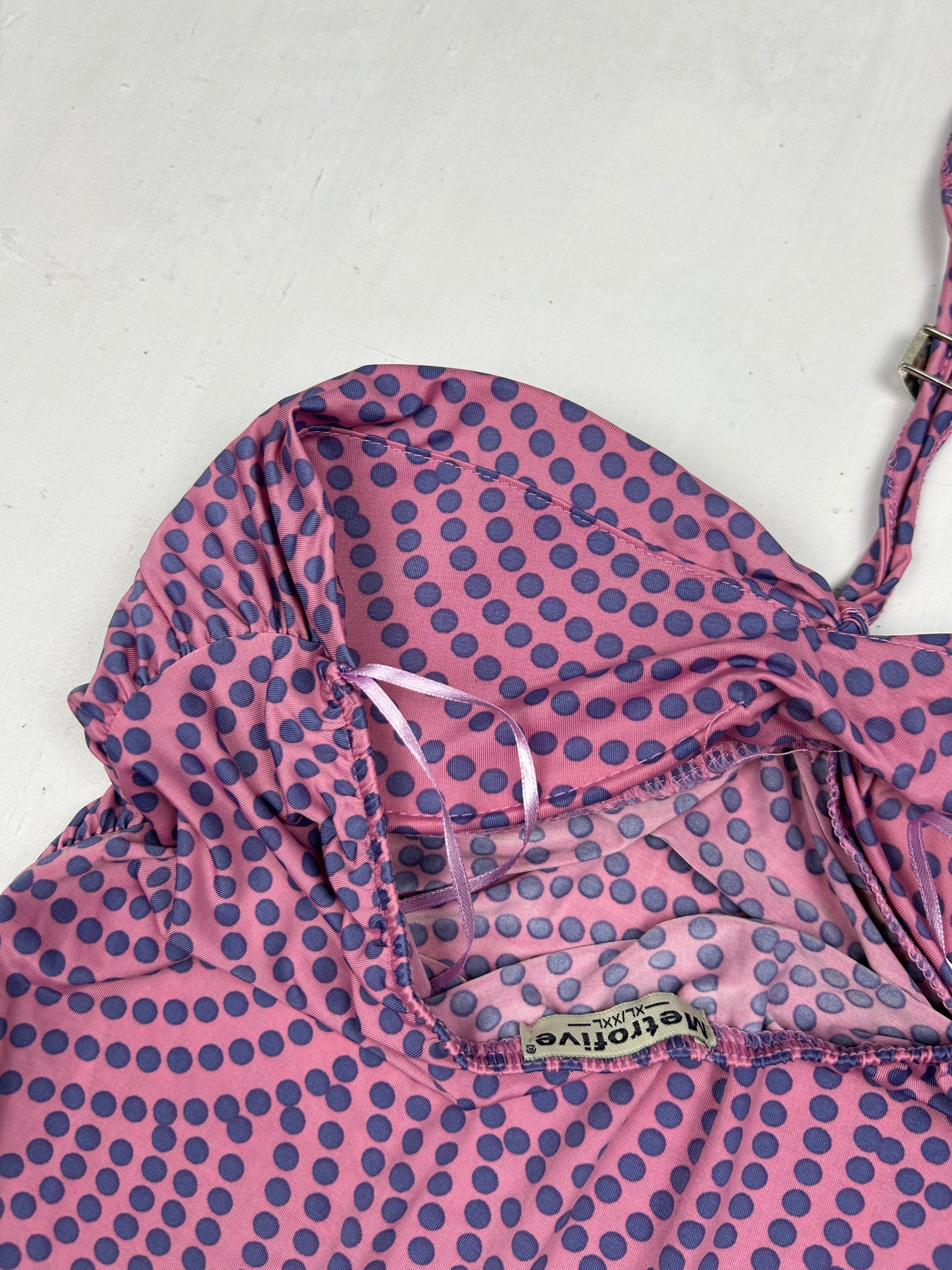 Pink polka dots asymmetric dress (S/M)