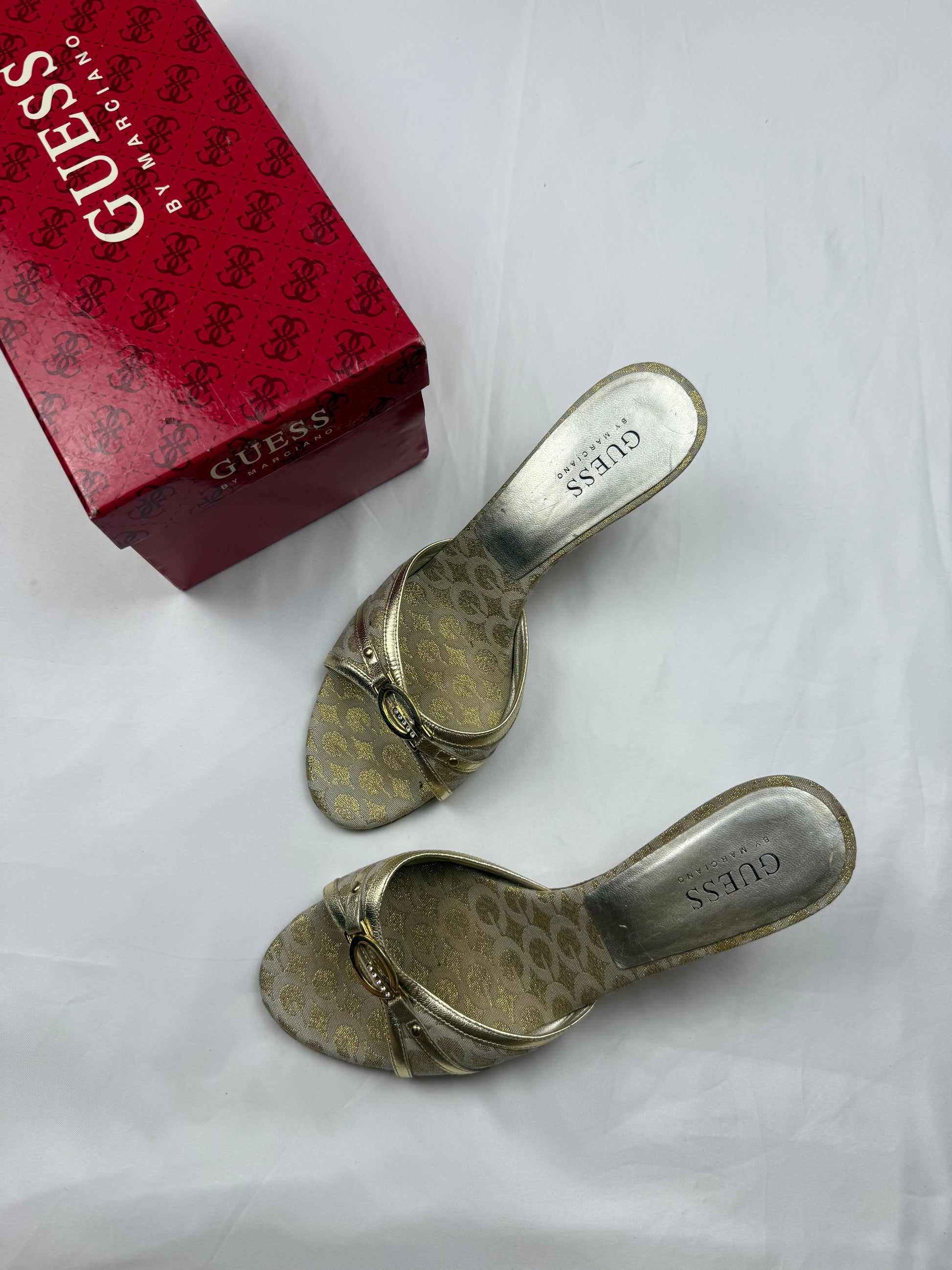 Gold real leather kitten heels mules (37)
