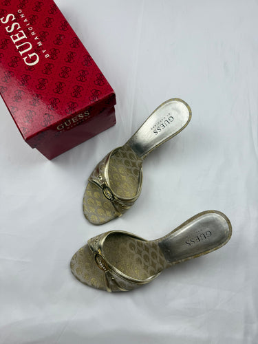 Gold real leather kitten heels mules (37)