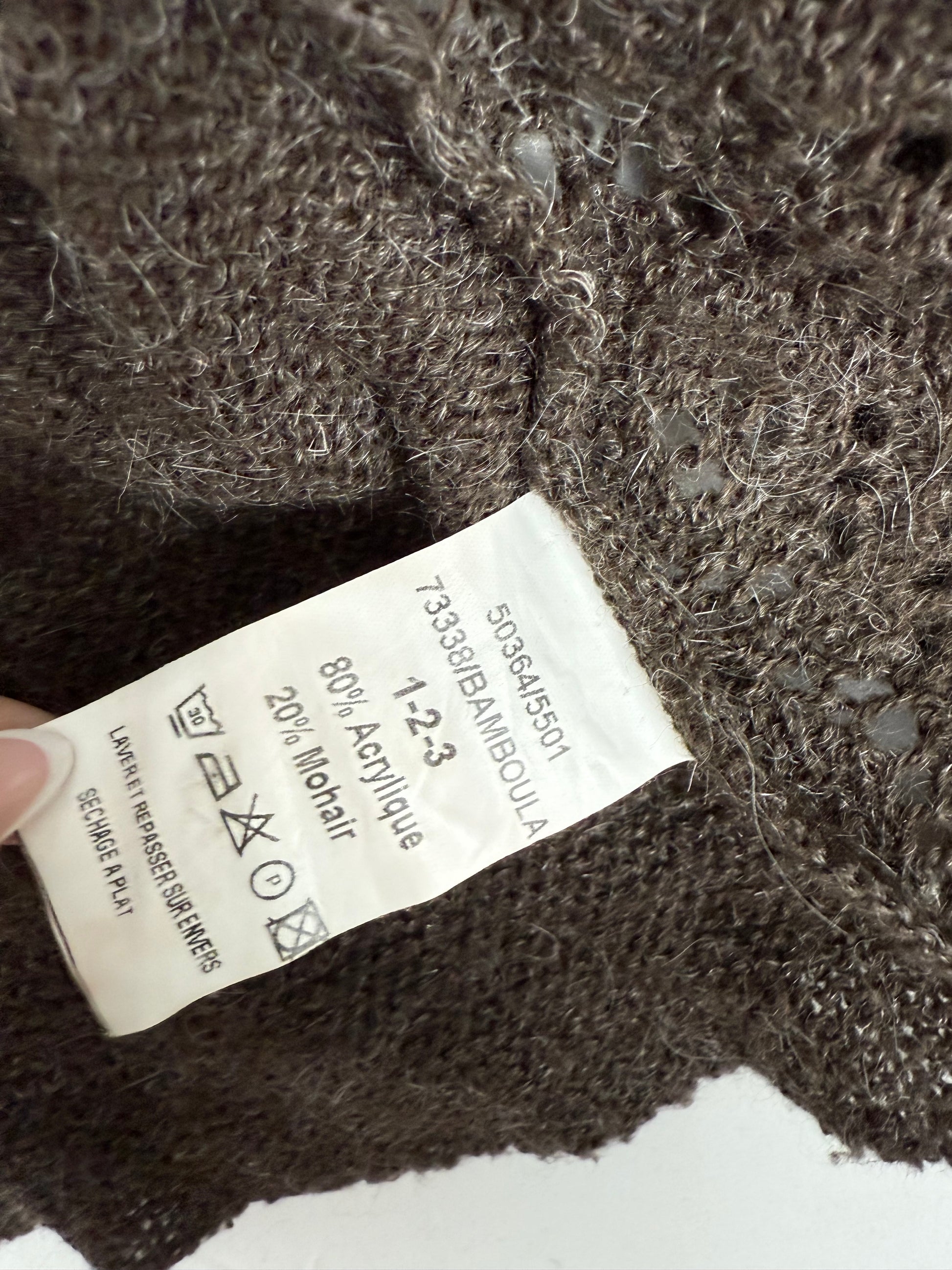 Brown crochet mohair cardigan jumper (S)