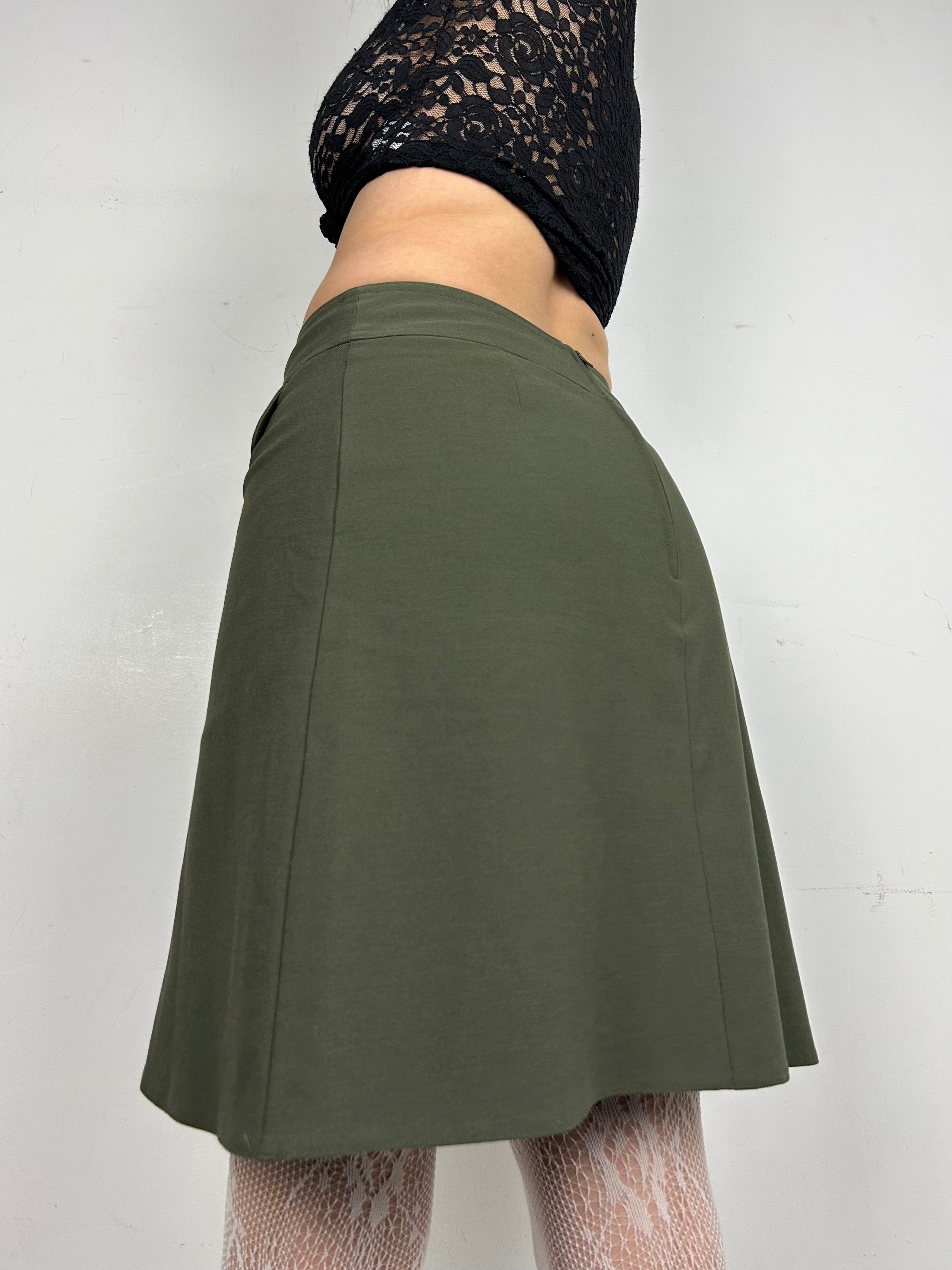Khaki office mid skirt (S/M)