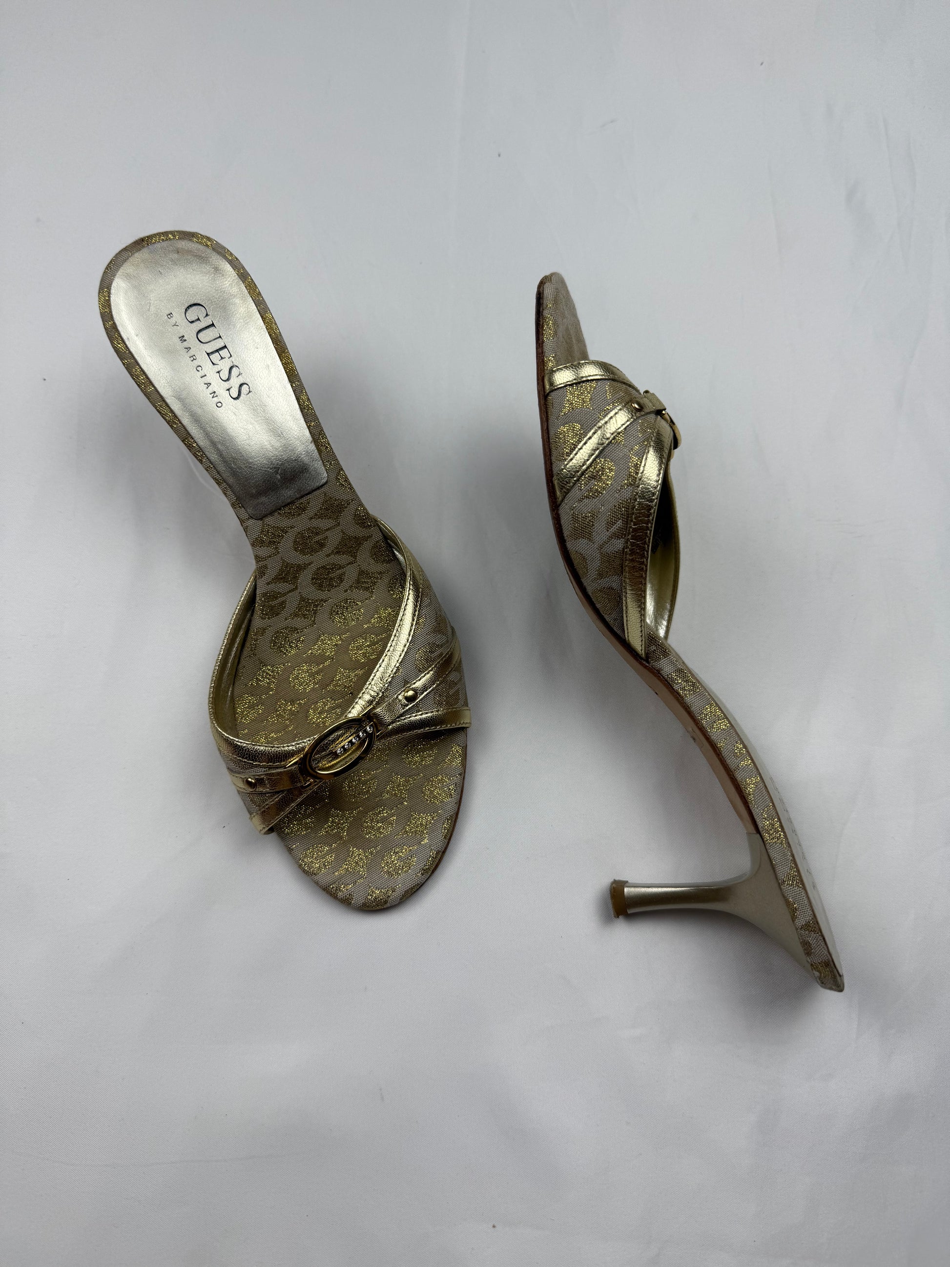 Gold real leather kitten heels mules (37)