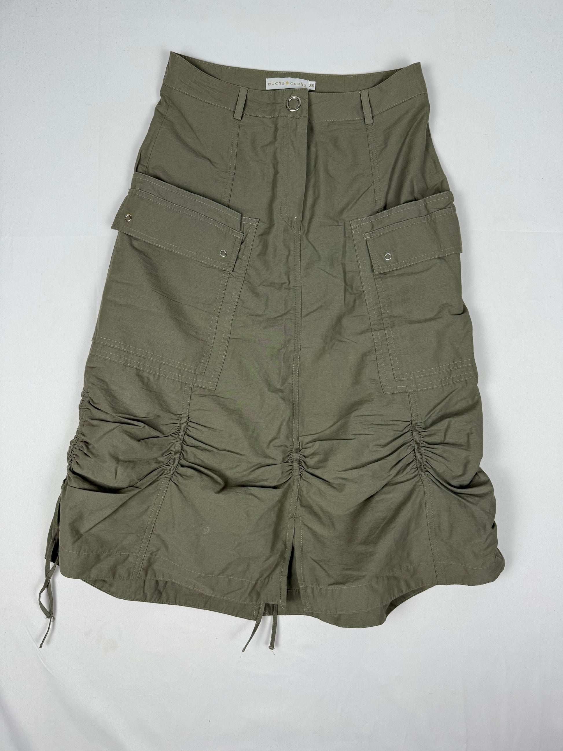 Khaki ruched cargo maxi skirt (S/M)