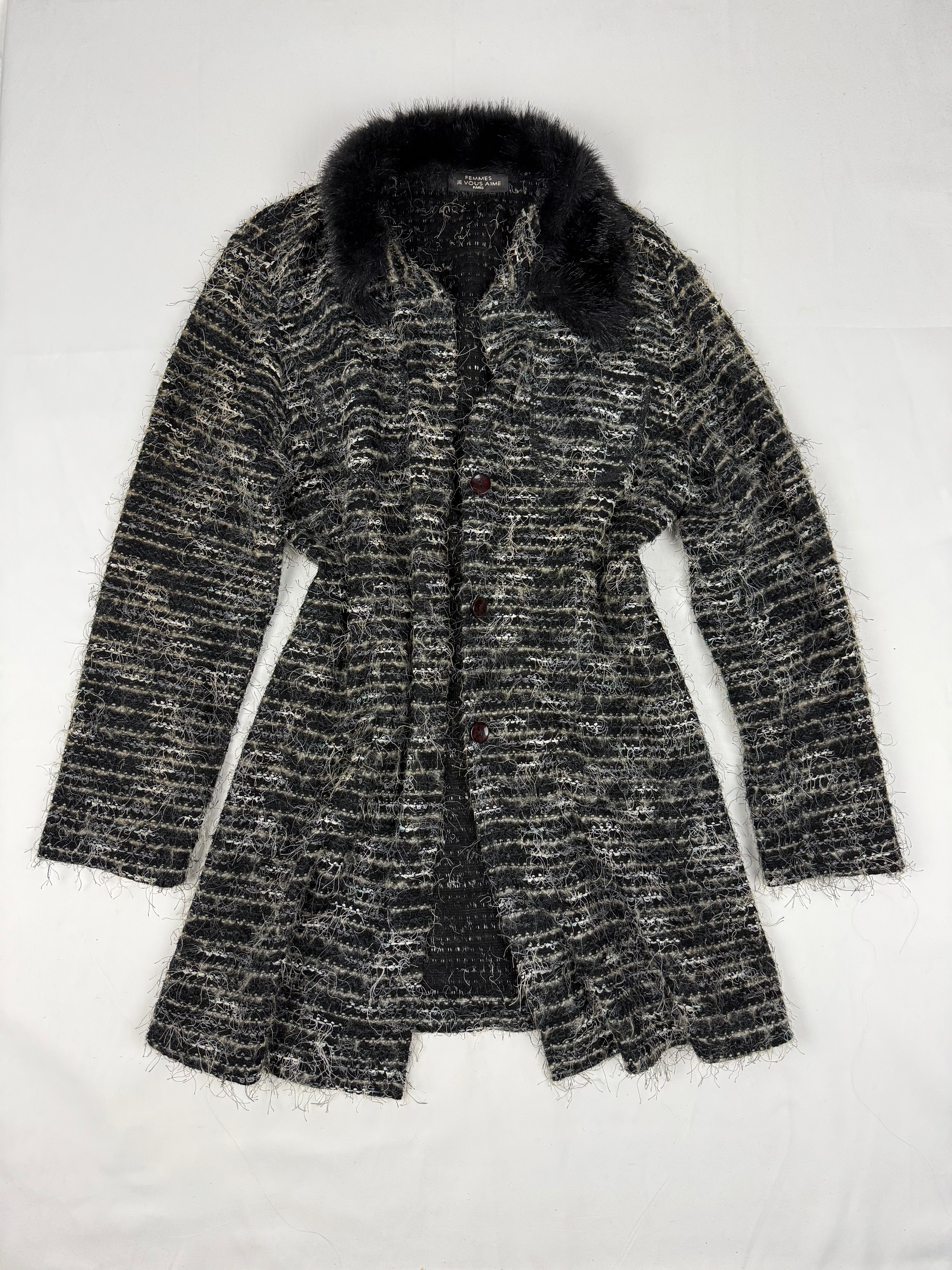 Grey faux fur neck long cardigan (S/M)
