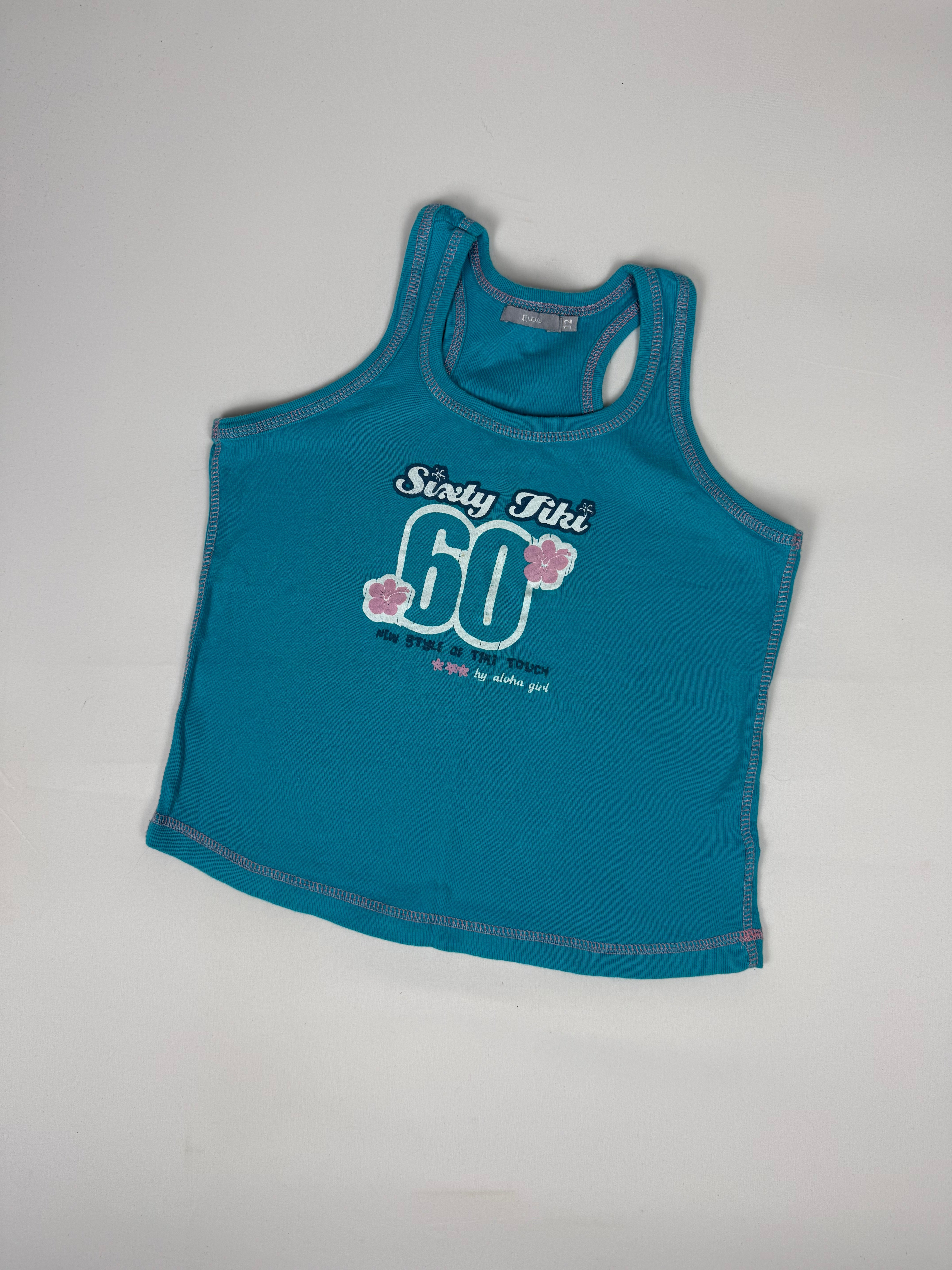 Blue graphic cotton tank top (S)