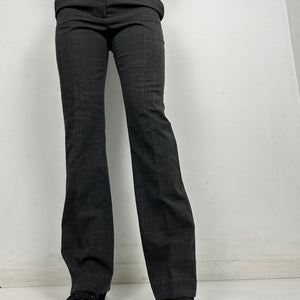 Grey check print office low waist flare / bootcut baggy pants (S)