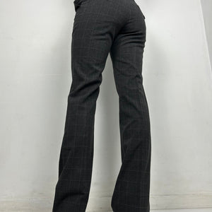 Grey check print office low waist flare / bootcut baggy pants (S)