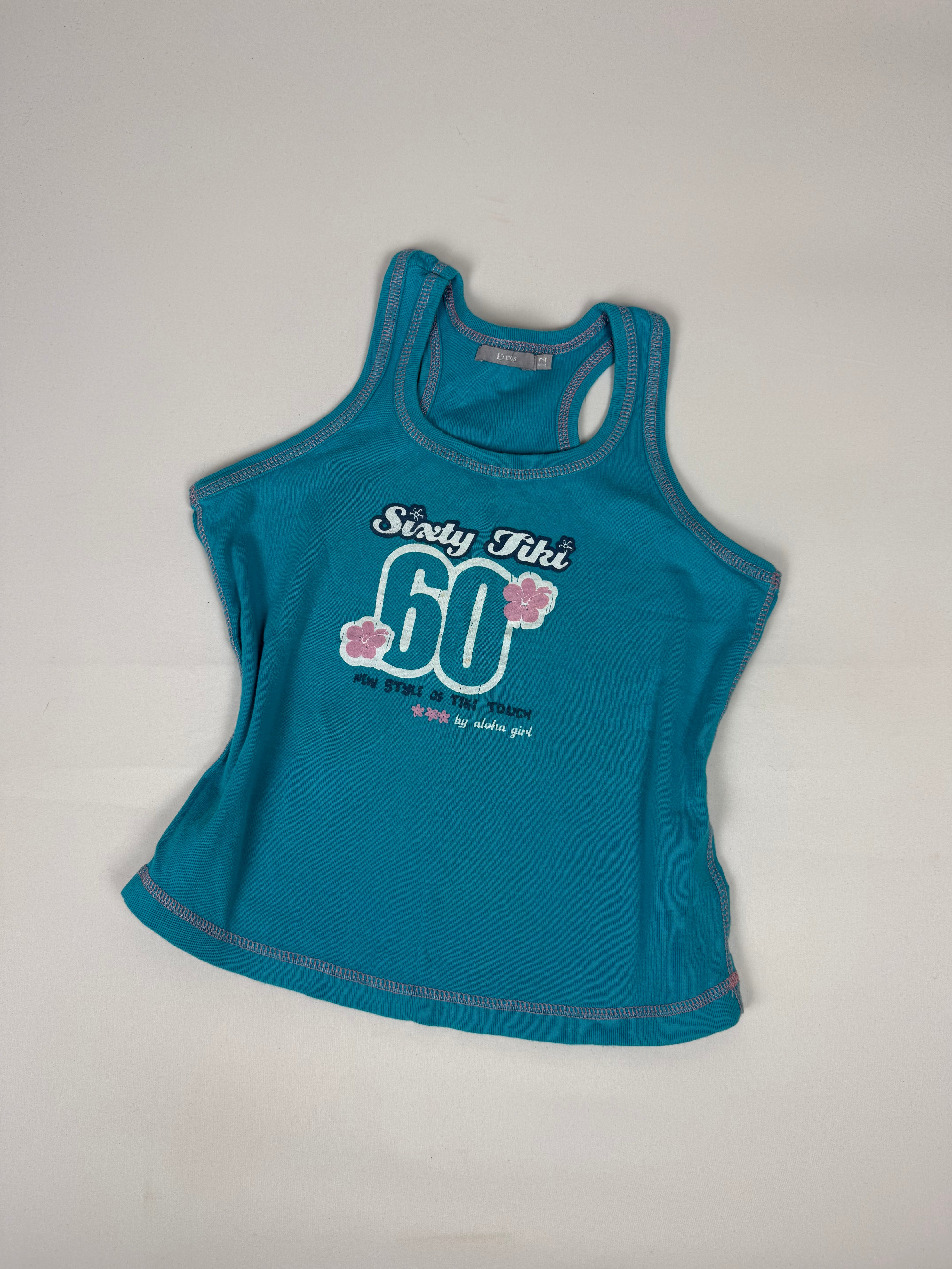 Blue graphic cotton tank top (S)