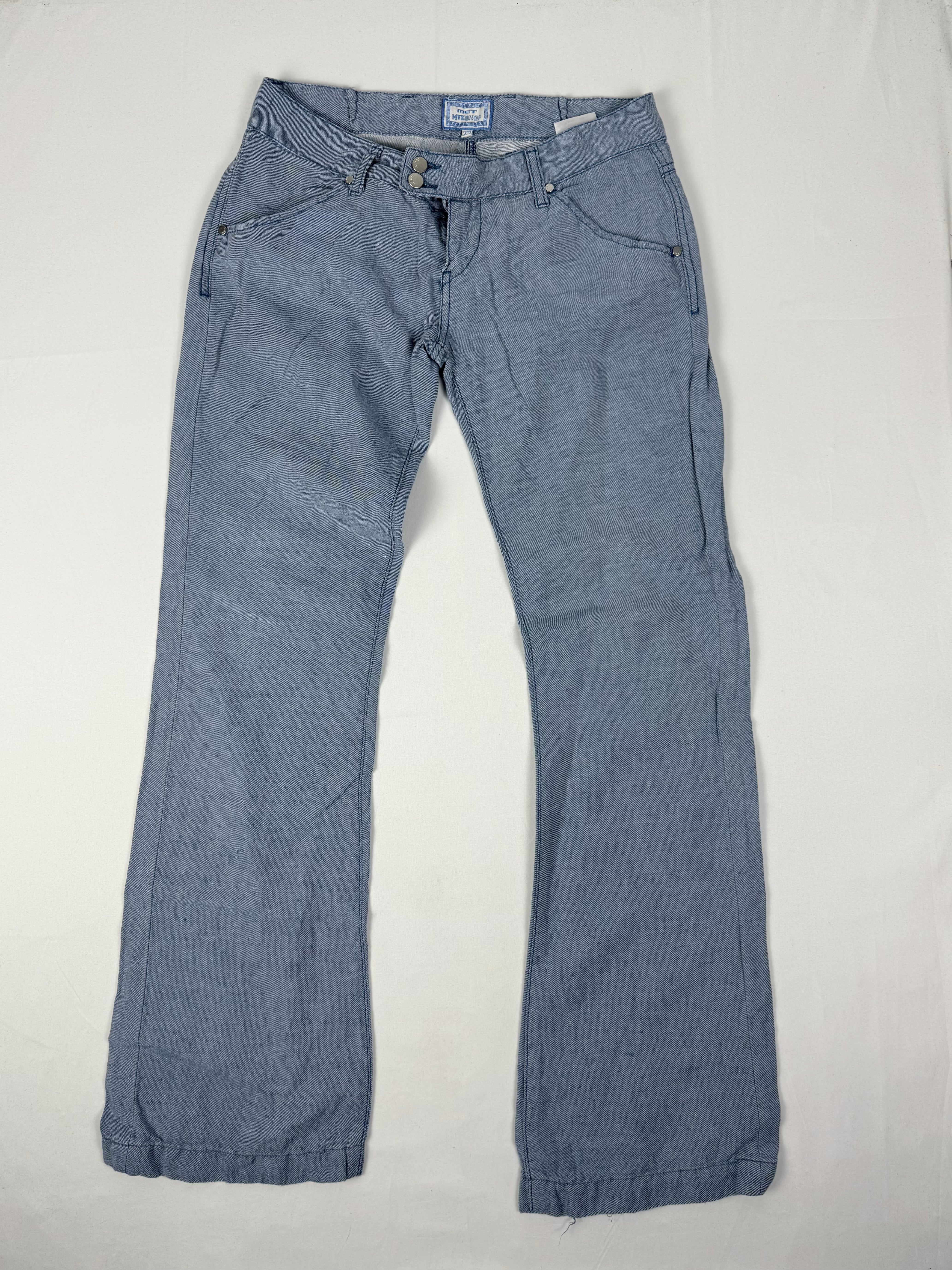 Blue cotton lightweight low rise flare pants (XS)