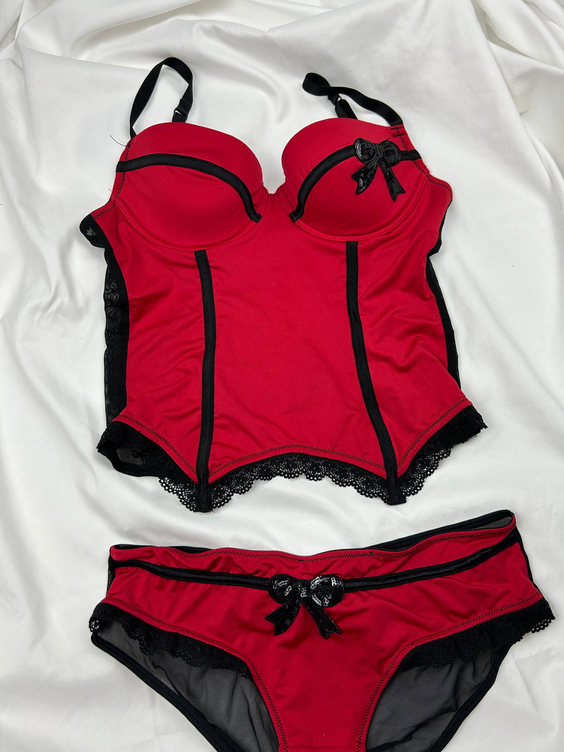 Red babydoll corset top + pantie set (S)