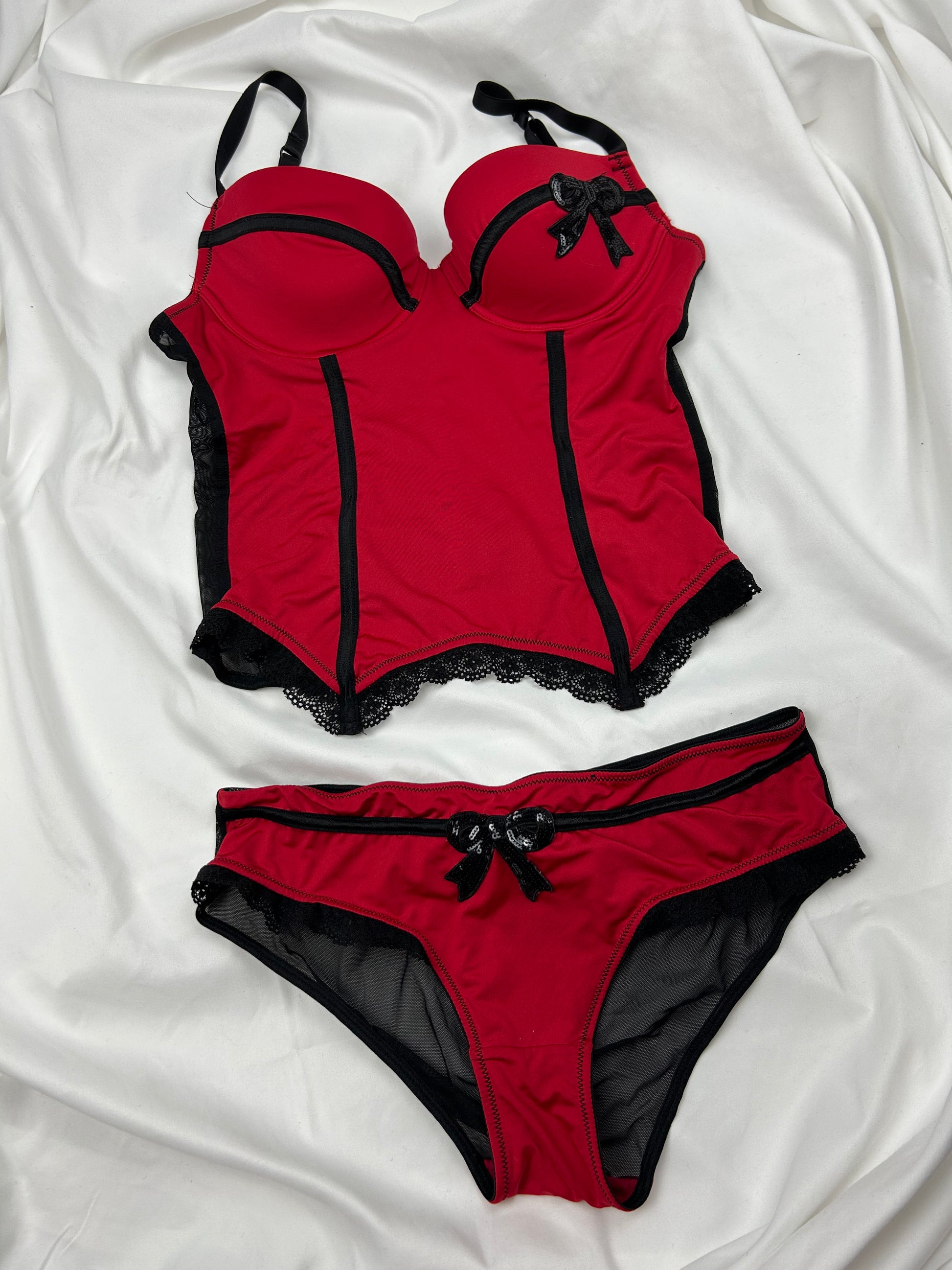 Red babydoll corset top + pantie set (S)