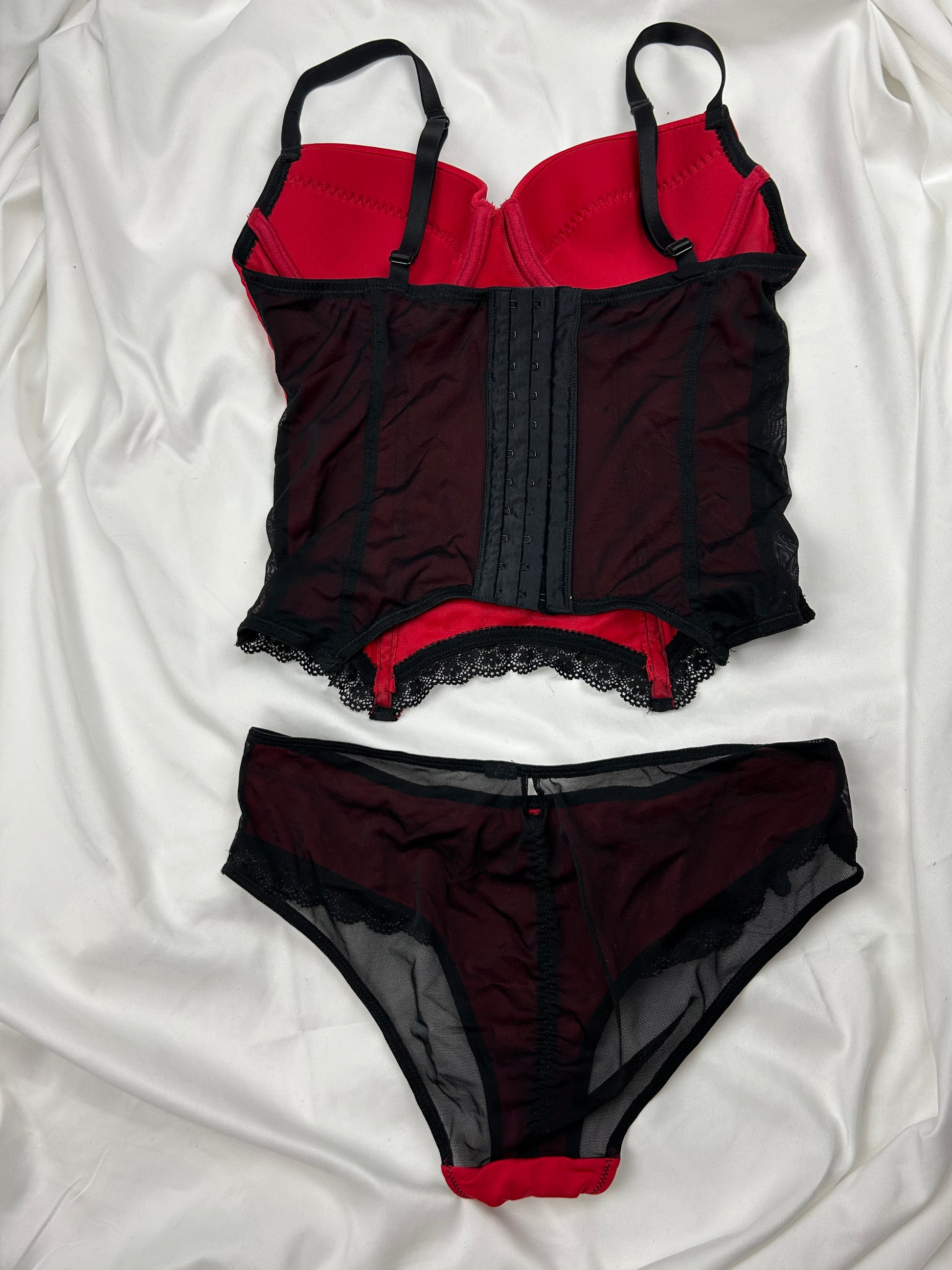 Red babydoll corset top + pantie set (S)