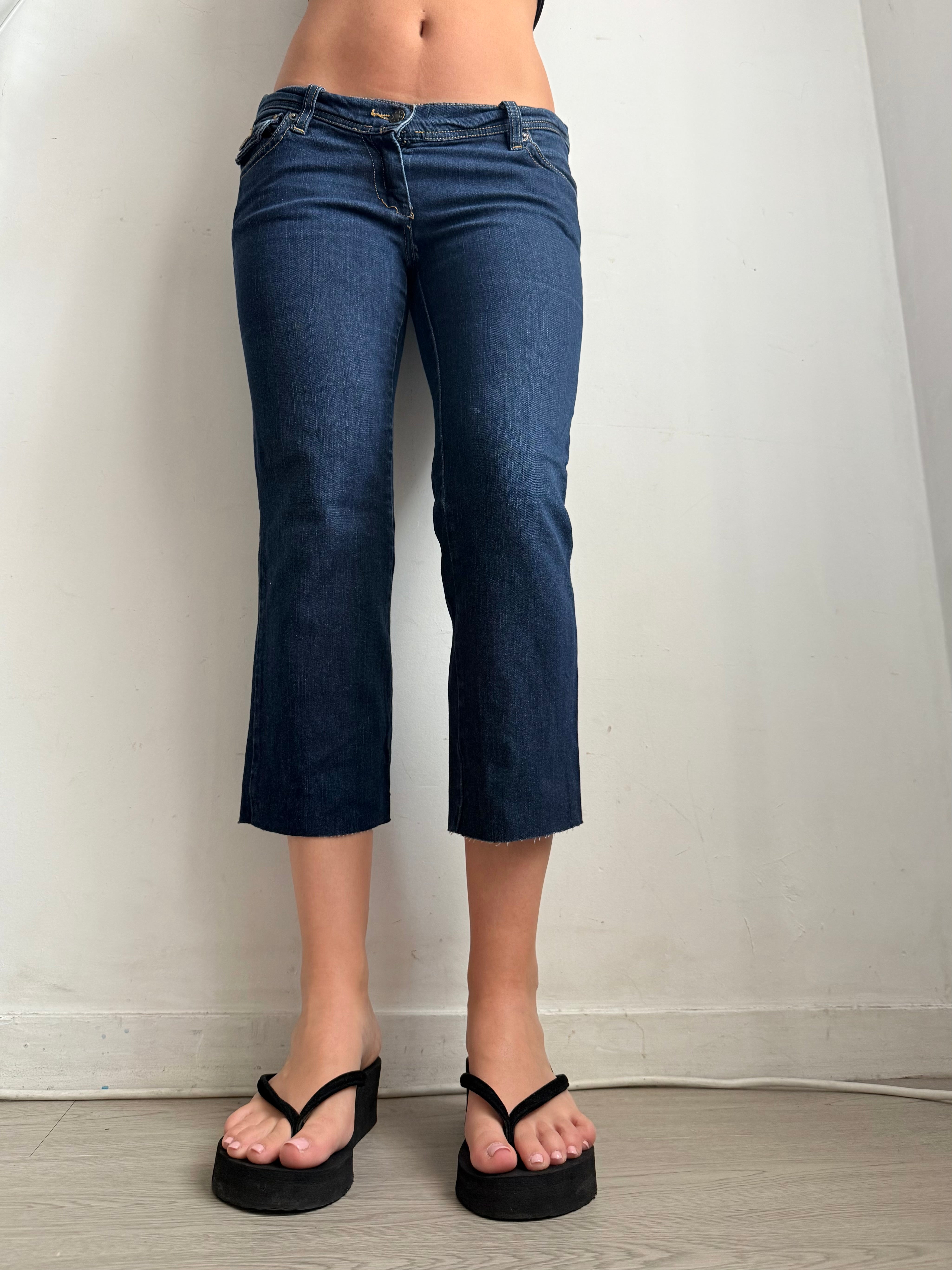 Pantalon droit taille basse en jean noir (XS)