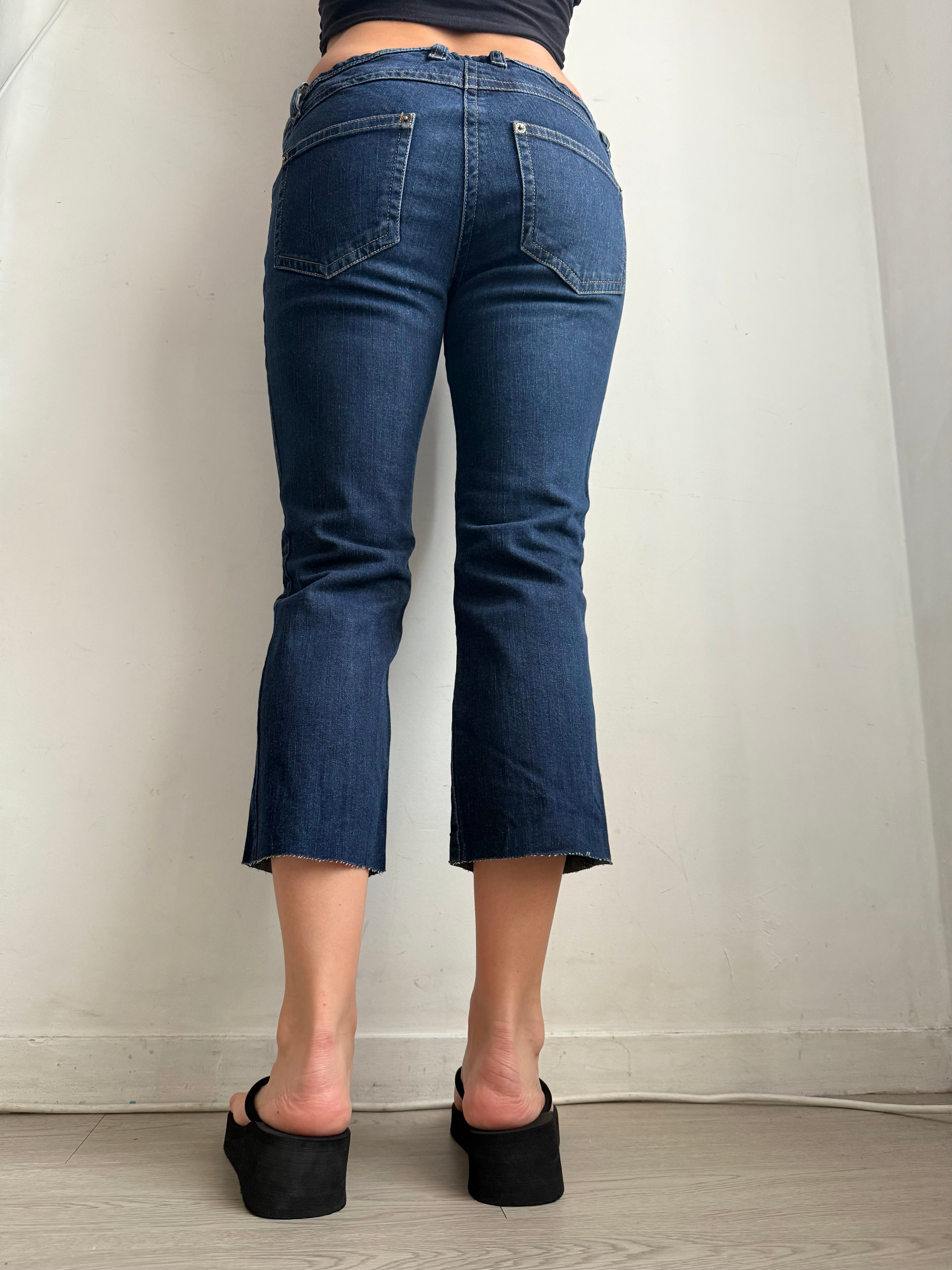 Pantalon droit taille basse en jean noir (XS)