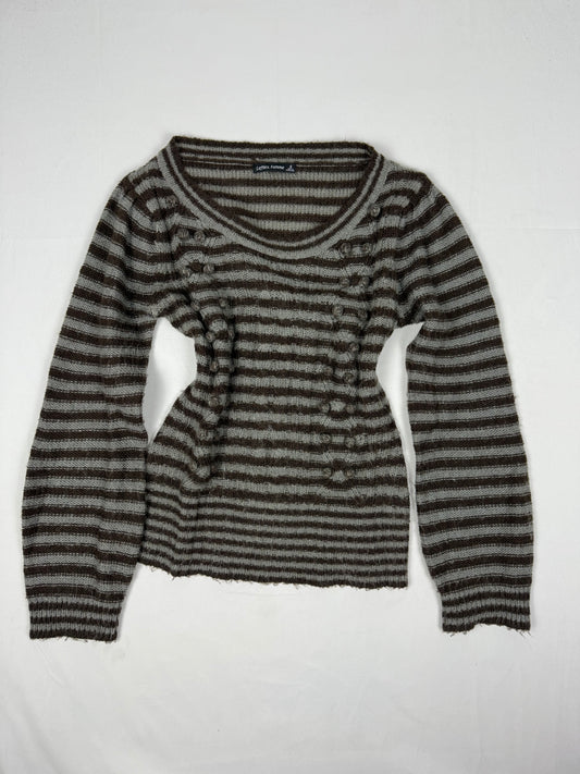 Khaki striped flared sleeves jumper (S/M)