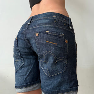 Navy denim low rise mini short (M)