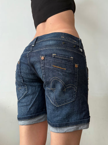Navy denim low rise mini short (M)