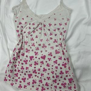 White & pink tie up cotton cami top (S/M)