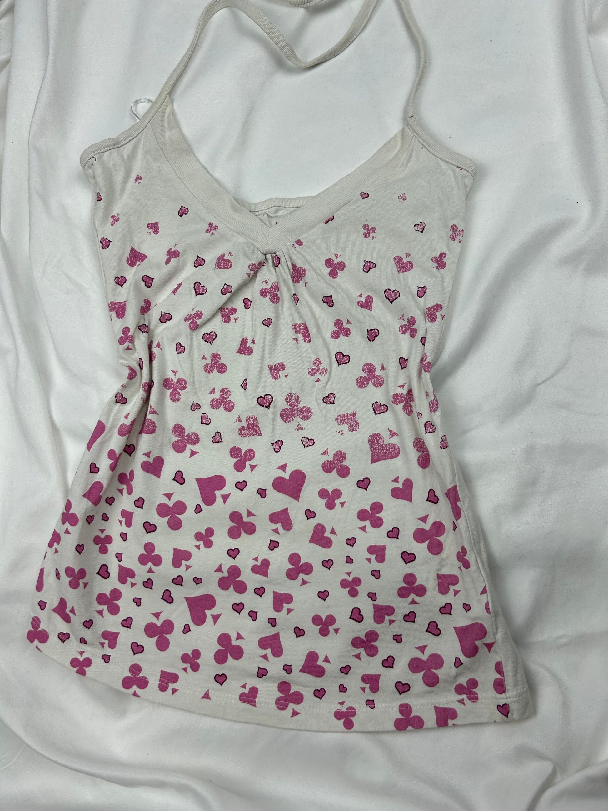 White & pink tie up cotton cami top (S/M)